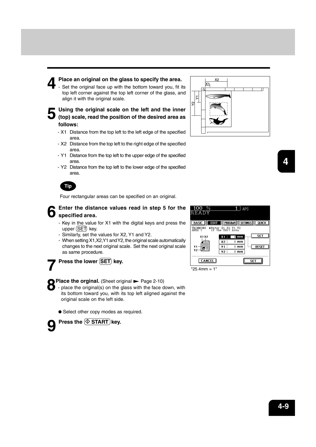 Sharp AR-810, AR-651 Enter the distance values read in for the specified area, 8Place the orginal. Sheet original 