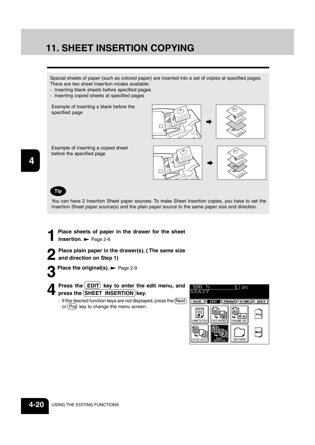 Sharp AR-651, AR-810 operation manual Sheet Insertion Copying 