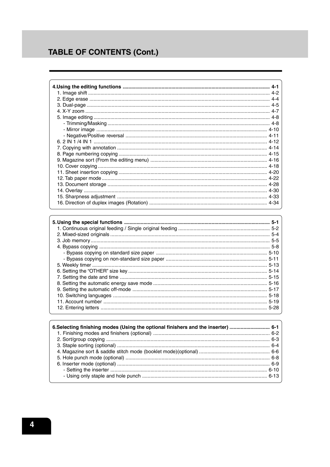 Sharp AR-651, AR-810 operation manual Table of Contents 