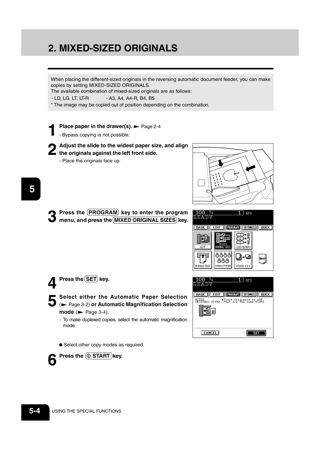 Sharp AR-651, AR-810 operation manual MIXED-SIZED Originals 