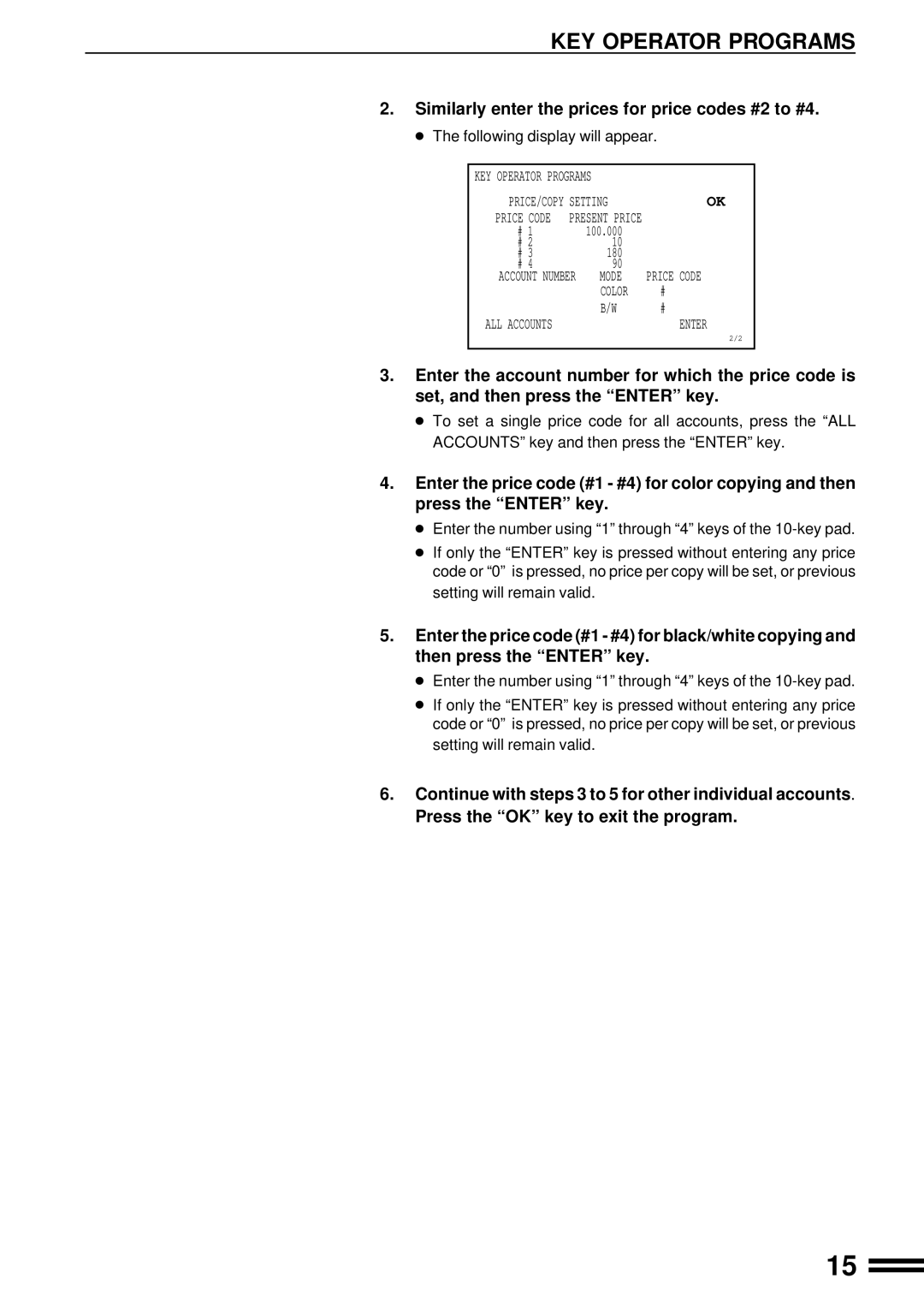 Sharp AR-C160 manual Similarly enter the prices for price codes #2 to #4 