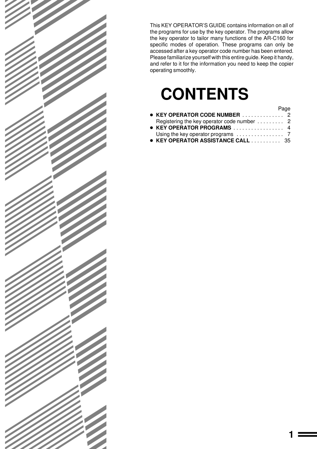 Sharp AR-C160 manual Contents 