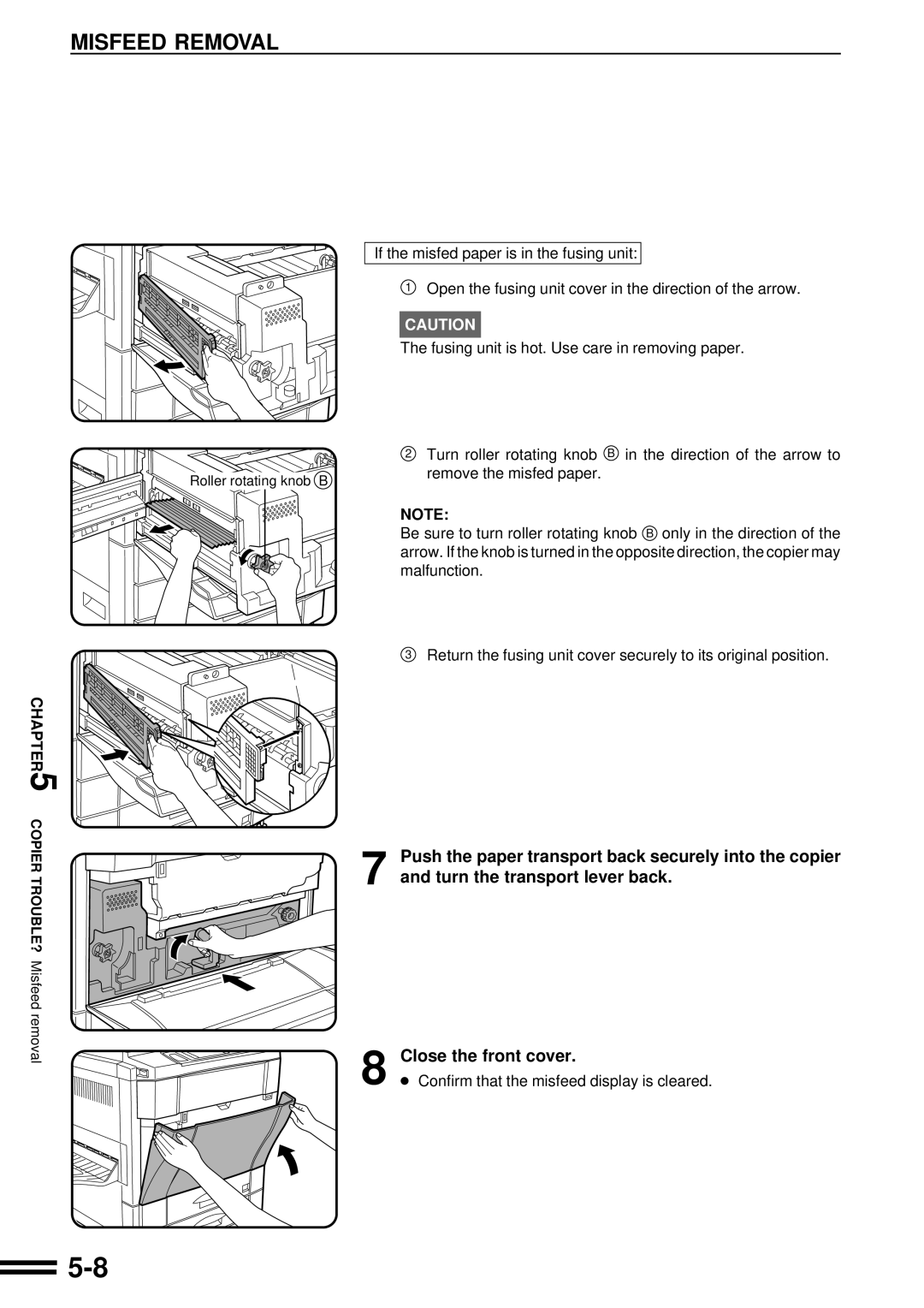 Sharp AR-C160 operation manual Remove the misfed paper 