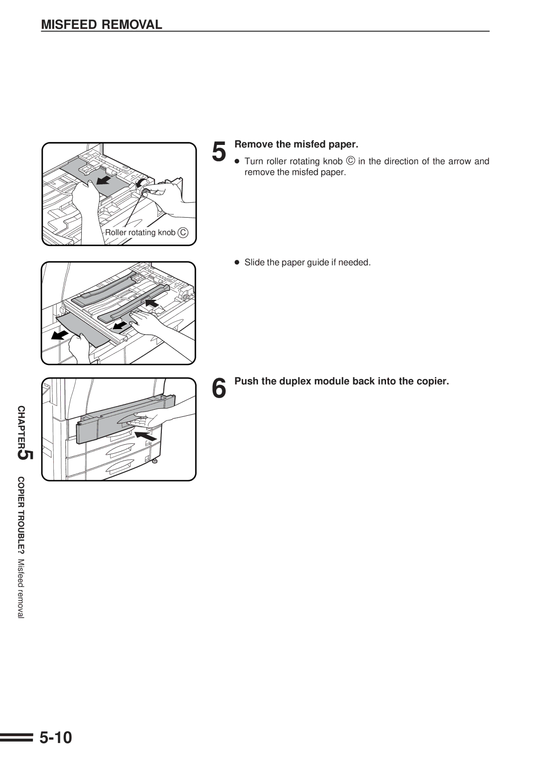 Sharp AR-C160 operation manual Push the duplex module back into the copier, Slide the paper guide if needed 