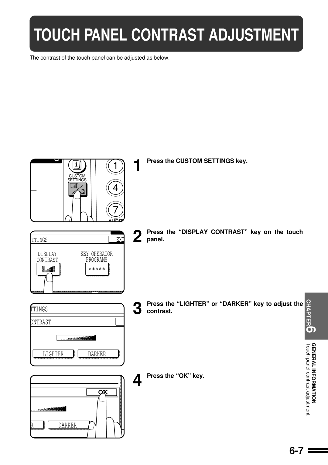 Sharp AR-C160 operation manual Contrast of the touch panel can be adjusted as below 