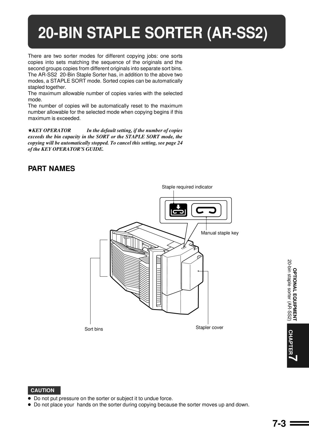 Sharp AR-C160 operation manual BIN Staple Sorter AR-SS2, Part Names 