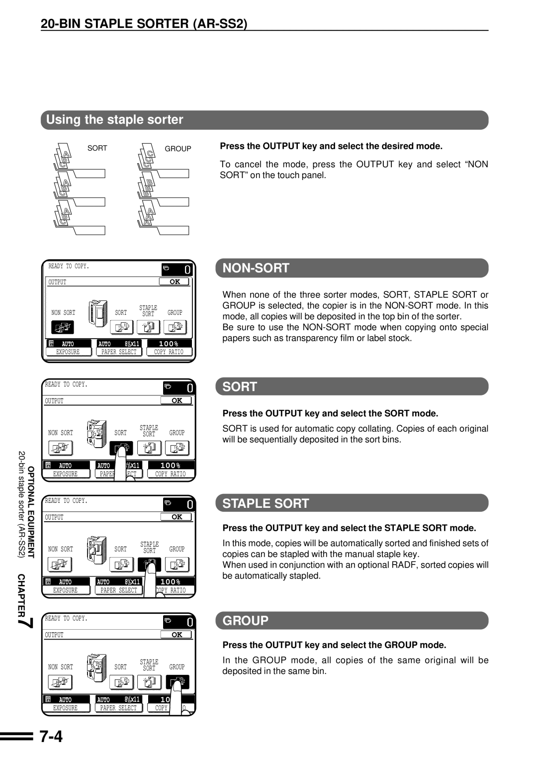 Sharp AR-C160 operation manual BIN Staple Sorter AR-SS2, Using the staple sorter 