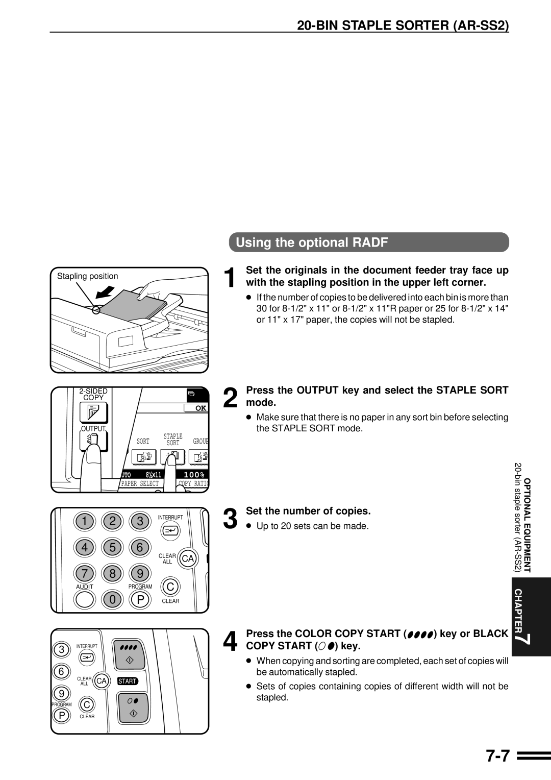 Sharp AR-C160 operation manual Using the optional Radf, Up to 20 sets can be made 