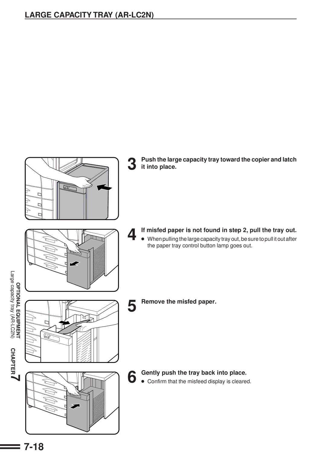 Sharp AR-C160 operation manual Remove the misfed paper Gently push the tray back into place 