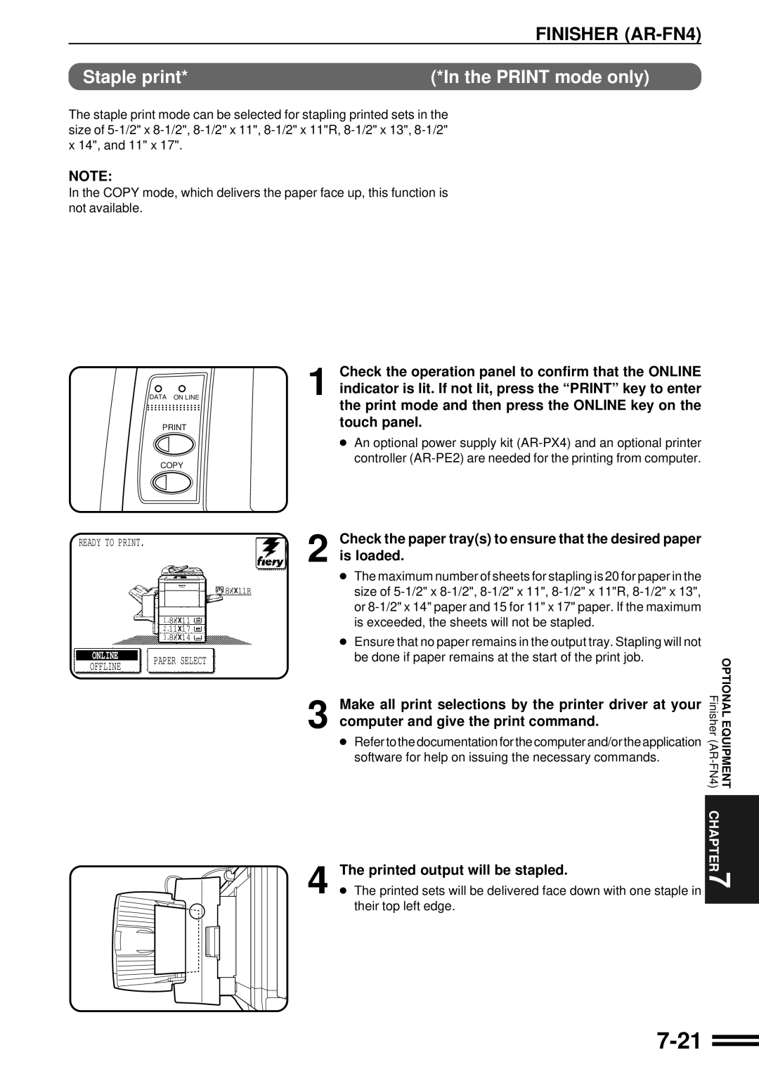 Sharp AR-C160 operation manual Staple print, Printed output will be stapled 