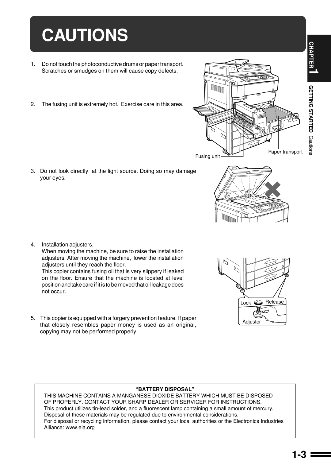 Sharp AR-C160 operation manual Battery Disposal 