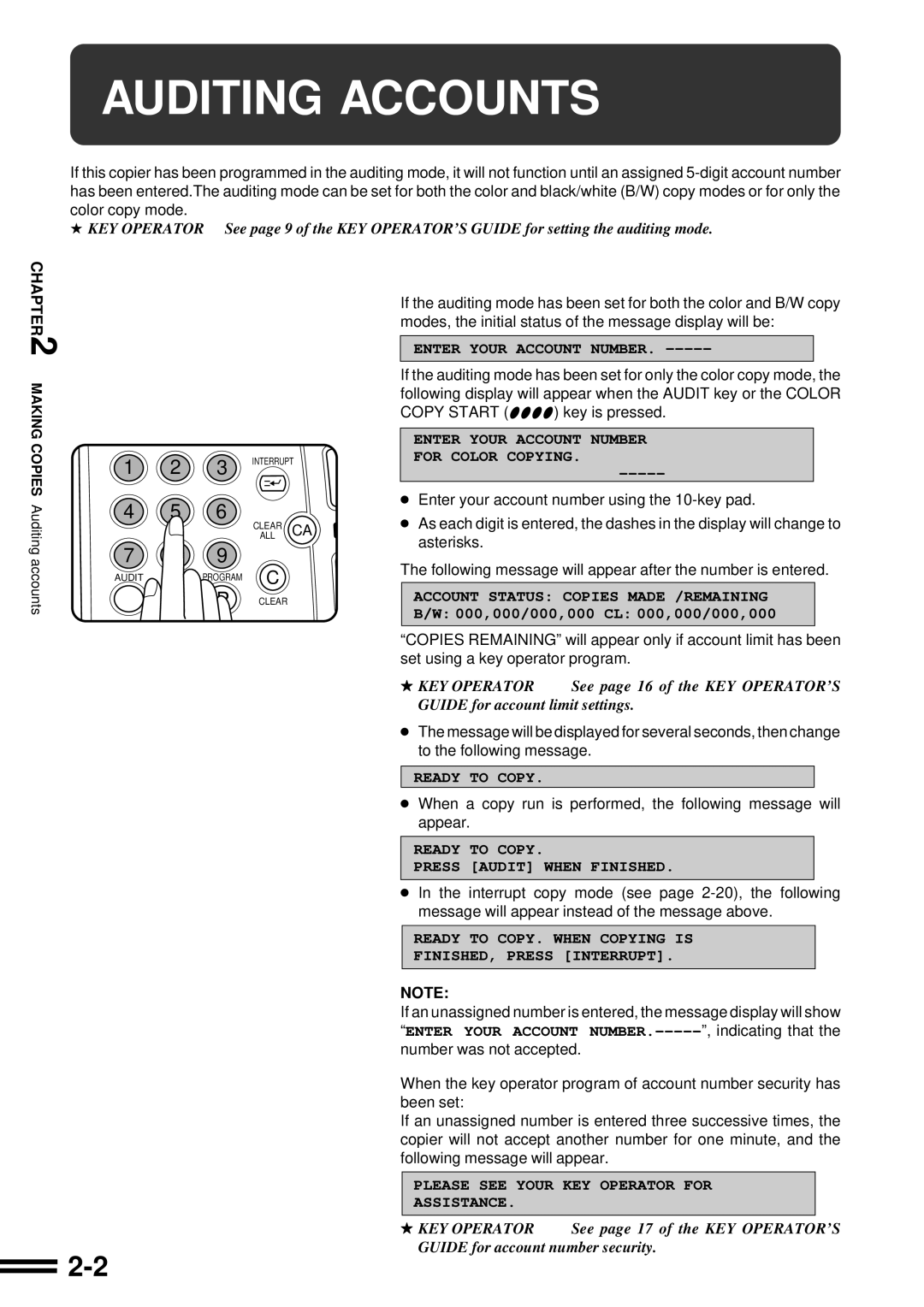 Sharp AR-C160 operation manual Auditing Accounts, Copy Start key is pressed 