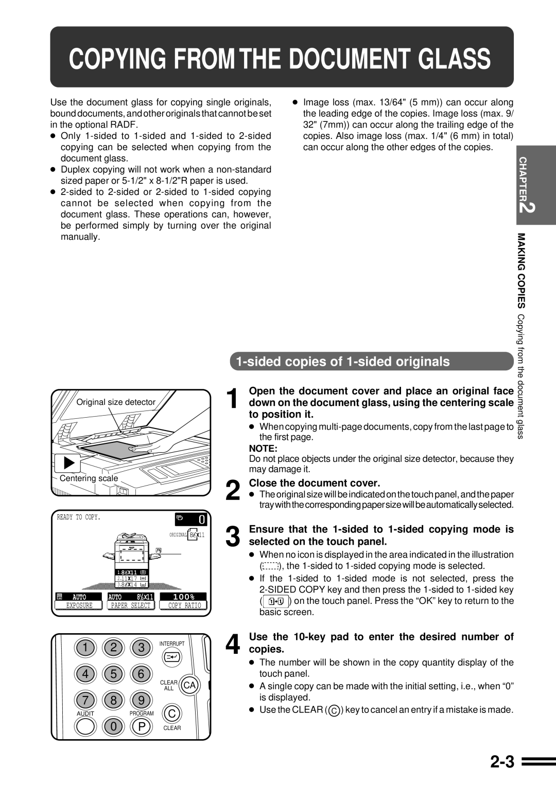 Sharp AR-C160 operation manual Sided copies of 1-sided originals, Close the document cover, Making Copies Copying from 