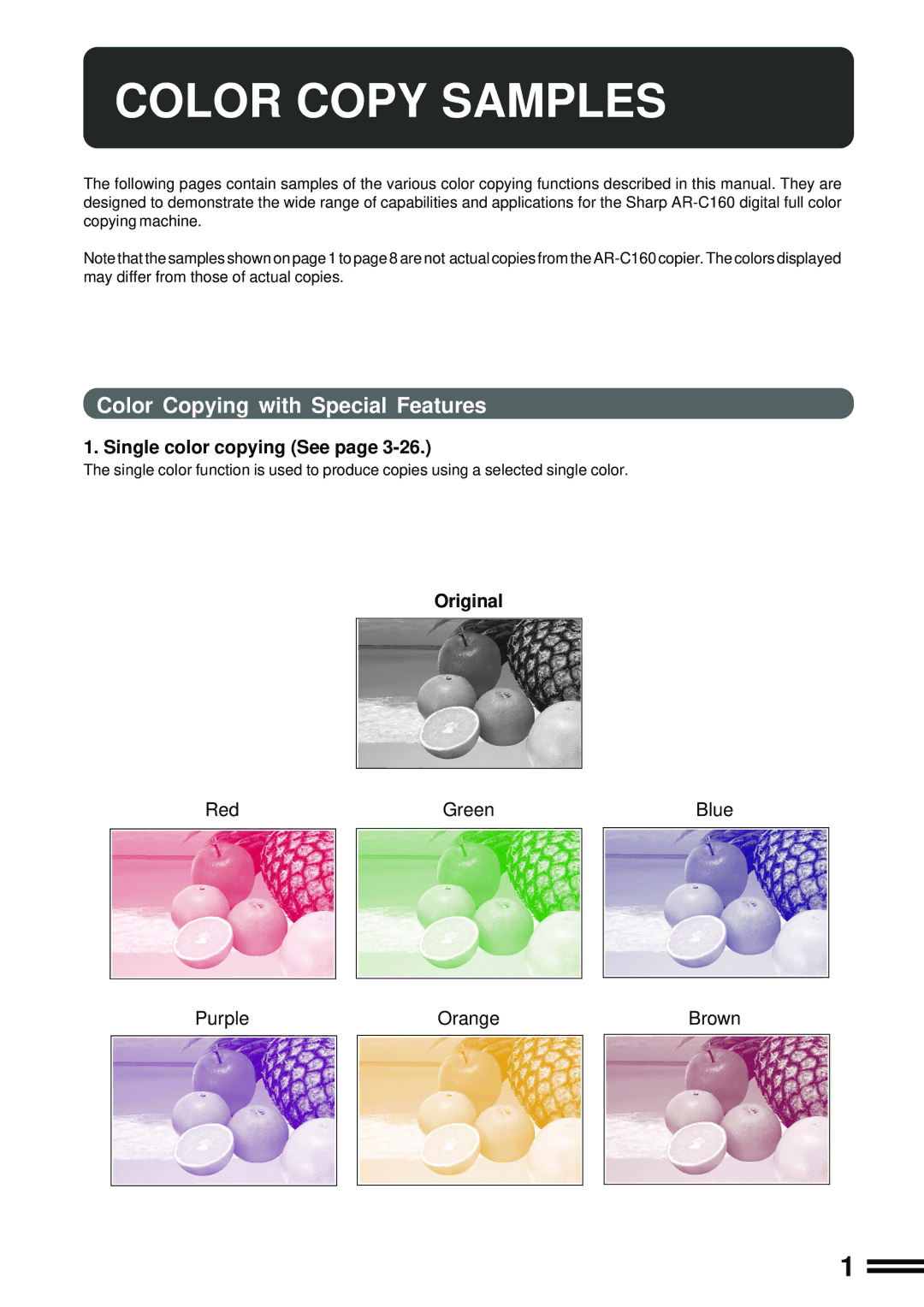 Sharp AR-C160 operation manual Color Copy Samples, Color Copying with Special Features 