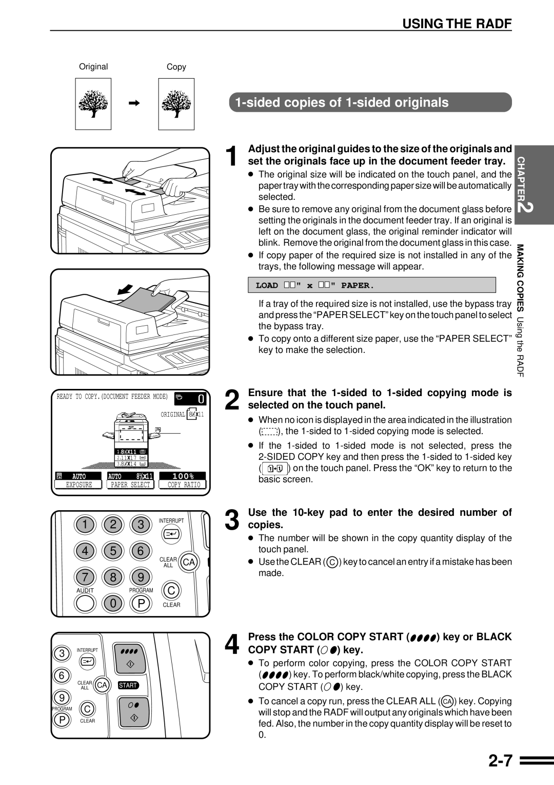 Sharp AR-C160 operation manual Using the Radf, Adjust the original guides to the size of the originals 