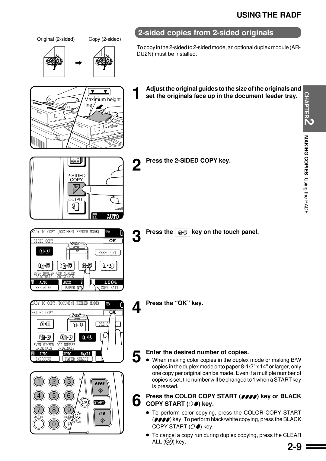 Sharp AR-C160 operation manual Sided copies from 2-sided originals, Adjust the original guides to the size of the originals 