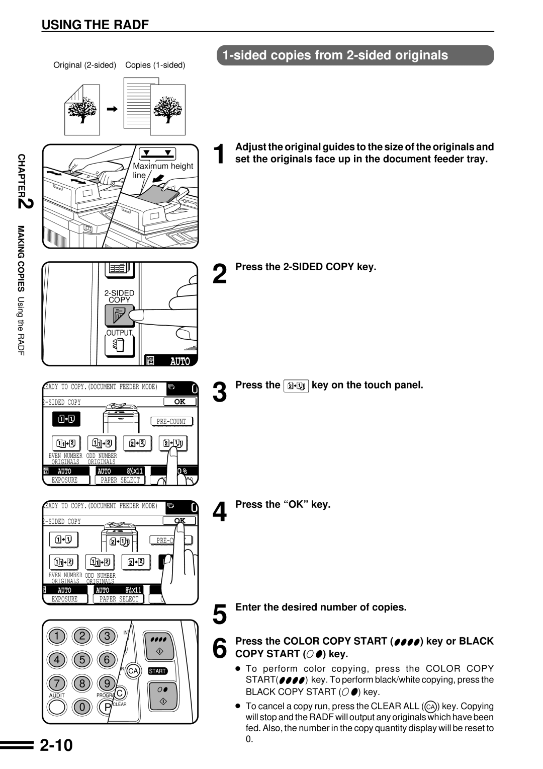 Sharp AR-C160 operation manual Original 2-sided Copies 1-sided 