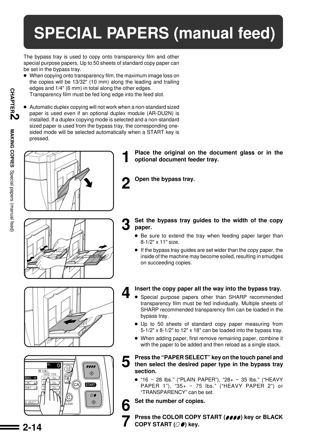 Sharp AR-C160 operation manual Special Papers manual feed 