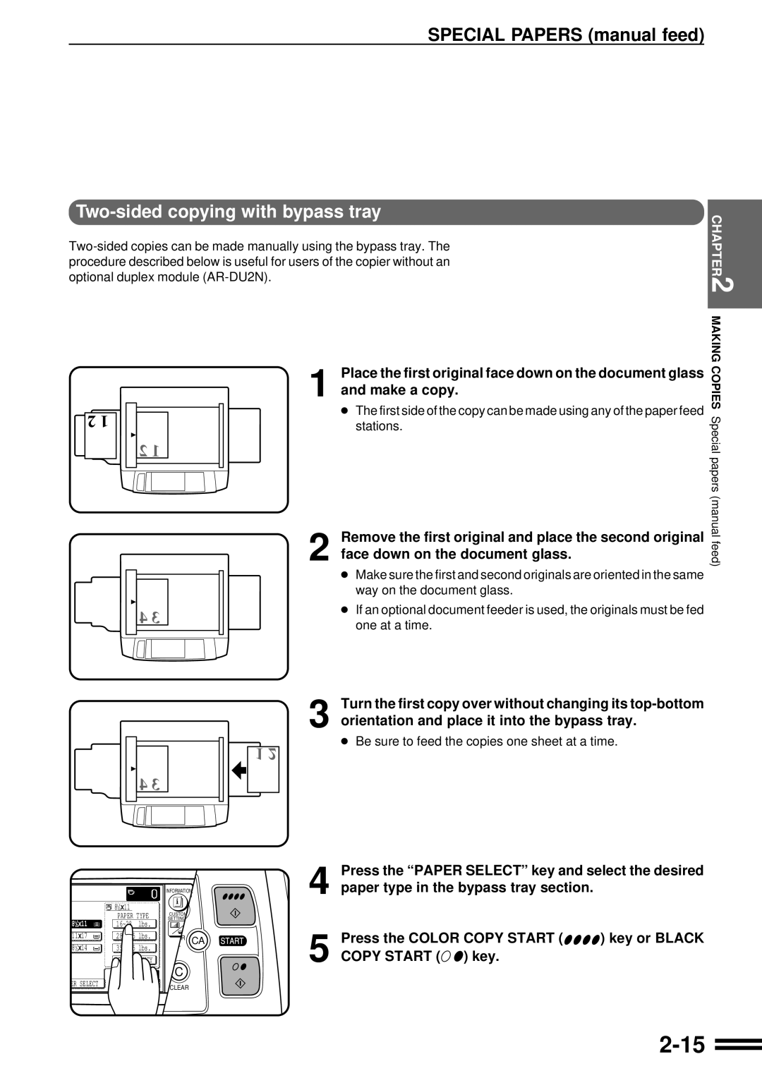 Sharp AR-C160 operation manual Two-sided copying with bypass tray 