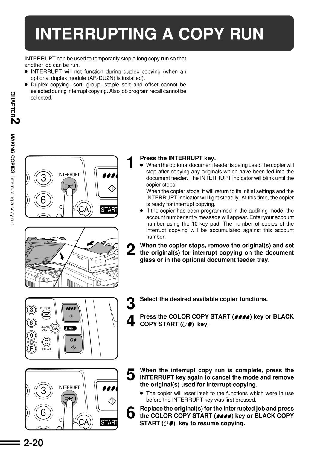 Sharp AR-C160 operation manual Interrupting a Copy RUN 