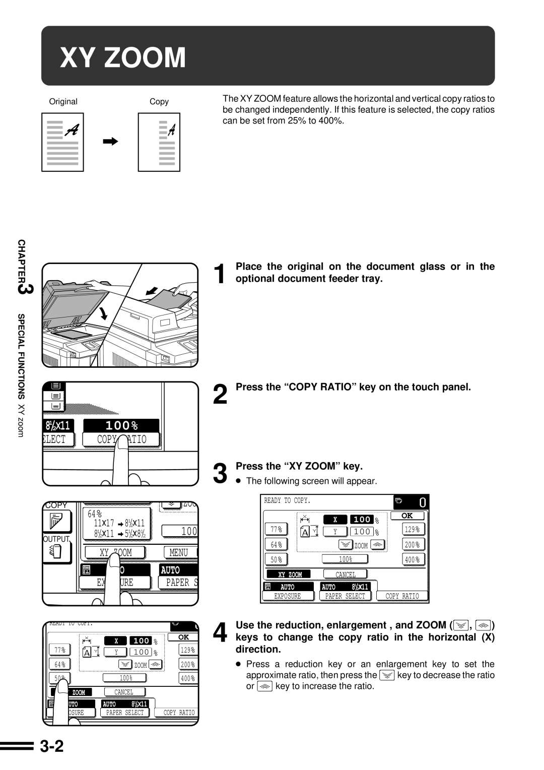 Sharp AR-C160 Press the XY Zoom key, Press the Copy Ratio key on the touch panel, Following screen will appear 