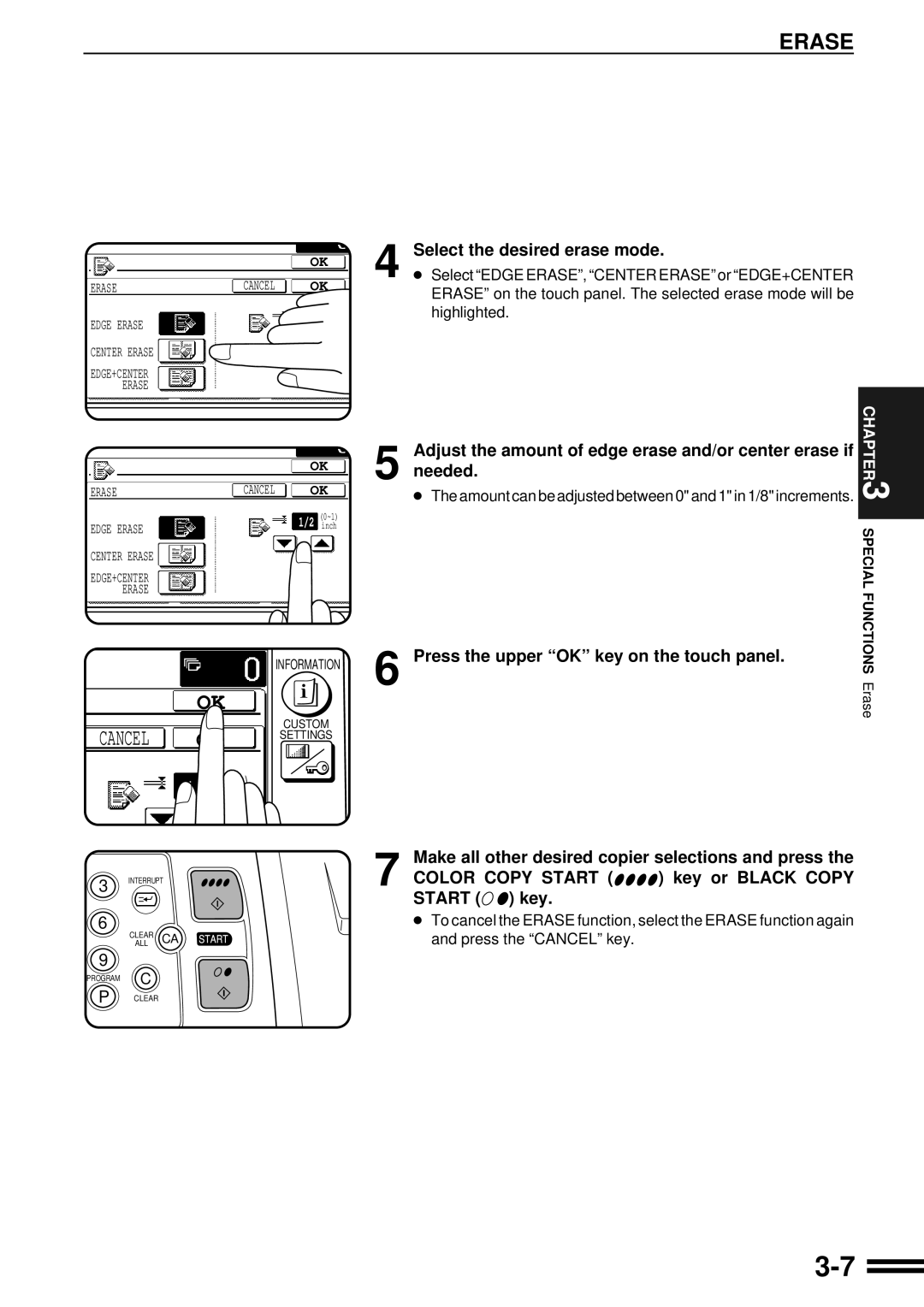 Sharp AR-C160 Select the desired erase mode, Erase on the touch panel. The selected erase mode will be, Highlighted 