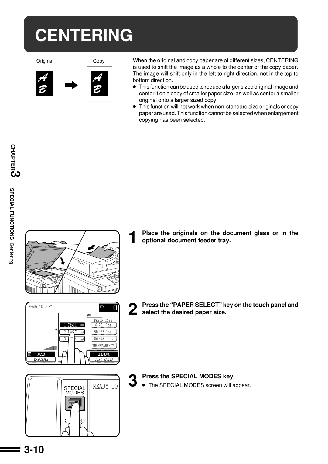 Sharp AR-C160 operation manual Centering, Bottom direction 