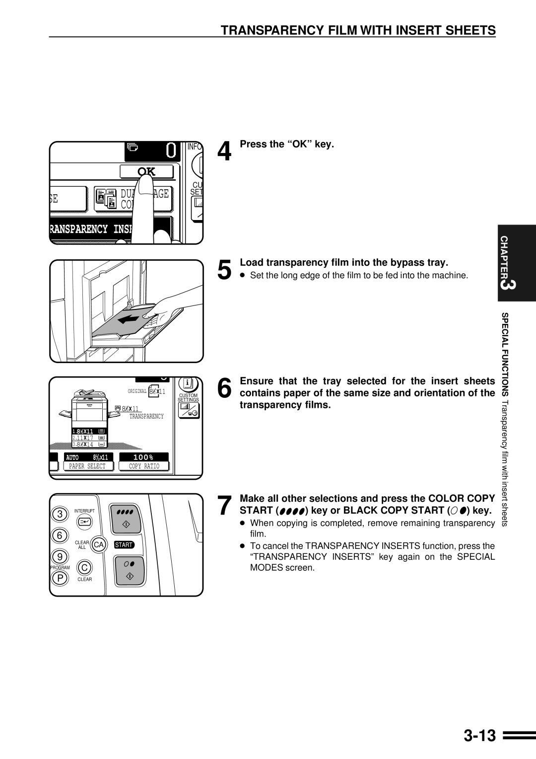 Sharp AR-C160 Transparency Film with Insert Sheets, Infor 4 Press the OK key, Load transparency film into the bypass tray 