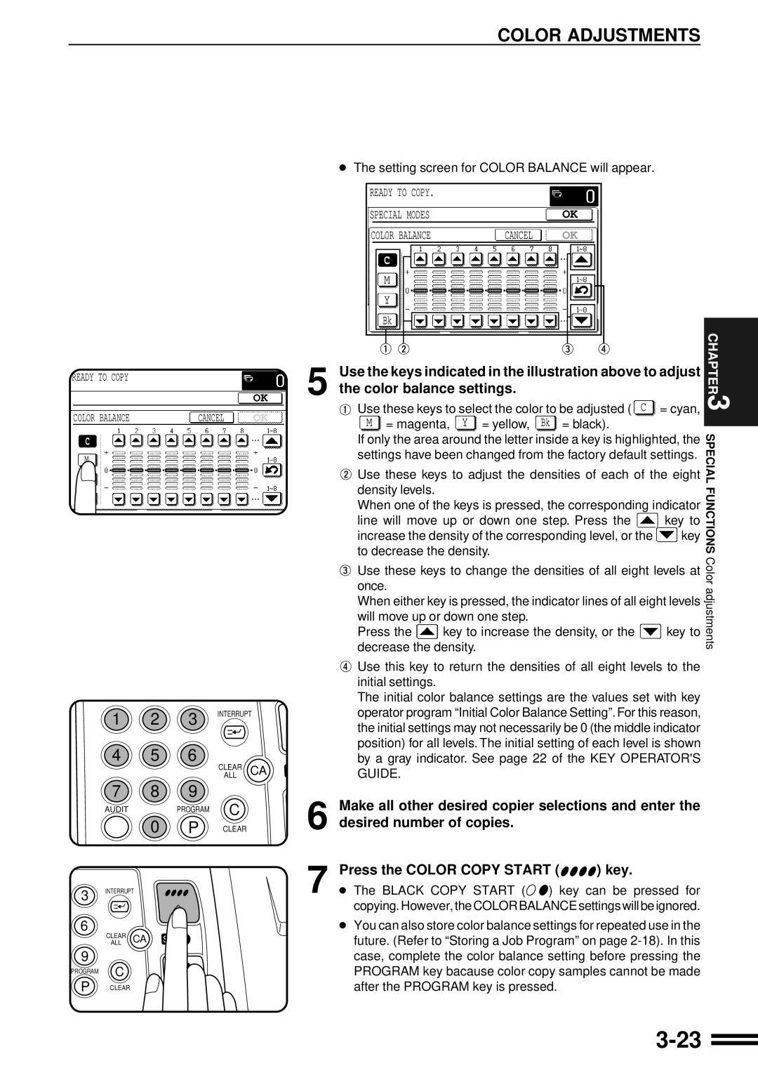 Sharp AR-C160 operation manual Color balance settings 