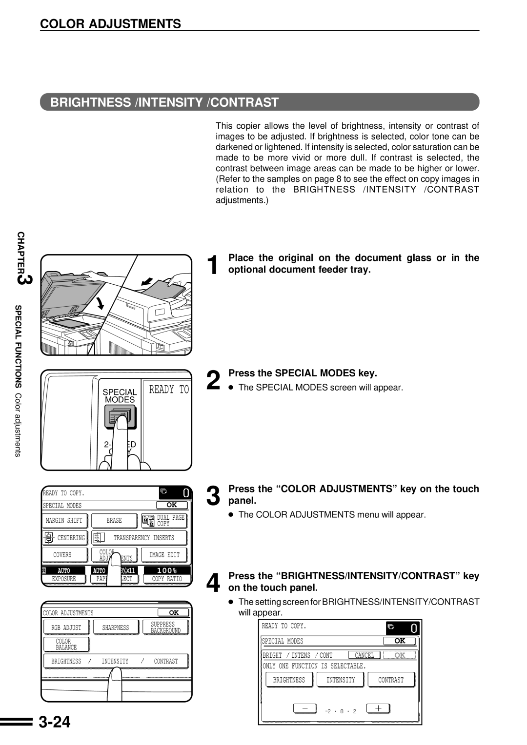 Sharp AR-C160 operation manual Brightness /INTENSITY /CONTRAST 