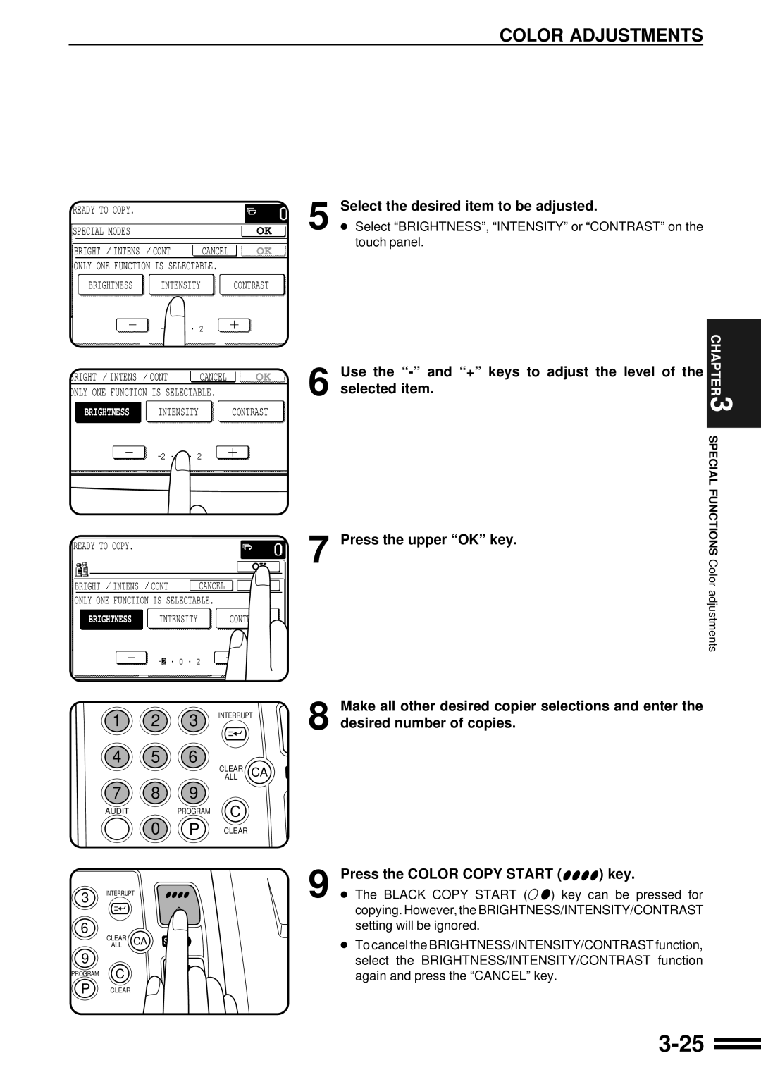 Sharp AR-C160 Select the desired item to be adjusted, Use the and + keys to adjust the level of the selected item 