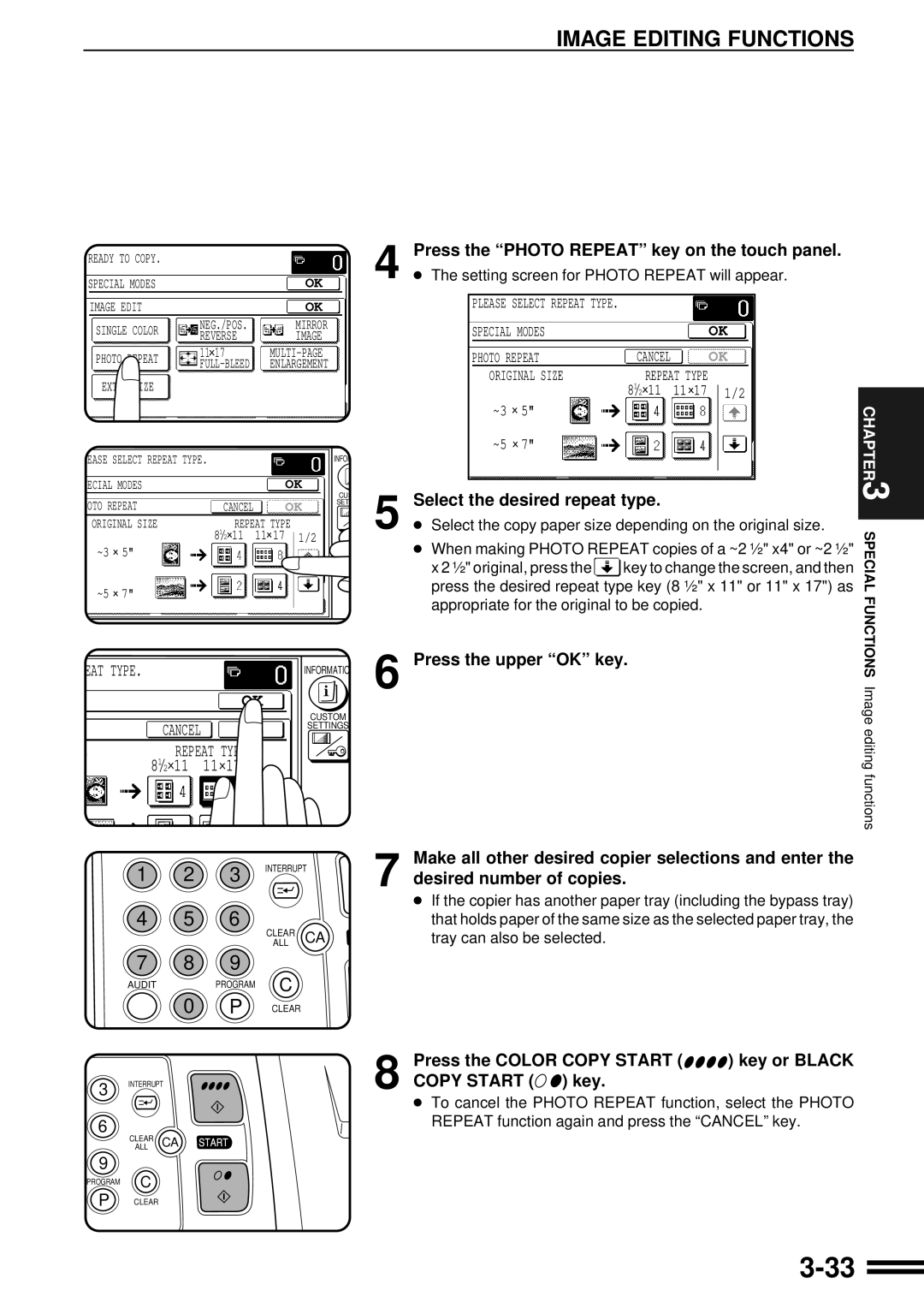 Sharp AR-C160 operation manual Select the desired repeat type, Setting screen for Photo Repeat will appear 