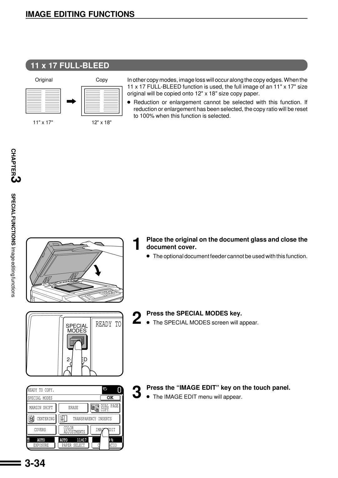 Sharp AR-C160 operation manual 11 x 17 FULL-BLEED, Original will be copied onto 12 x 18 size copy paper 