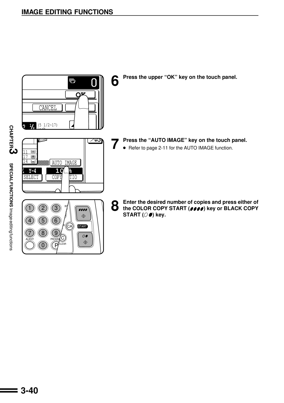 Sharp AR-C160 operation manual Press the upper OK key on the touch panel, Press the Auto Image key on the touch panel 