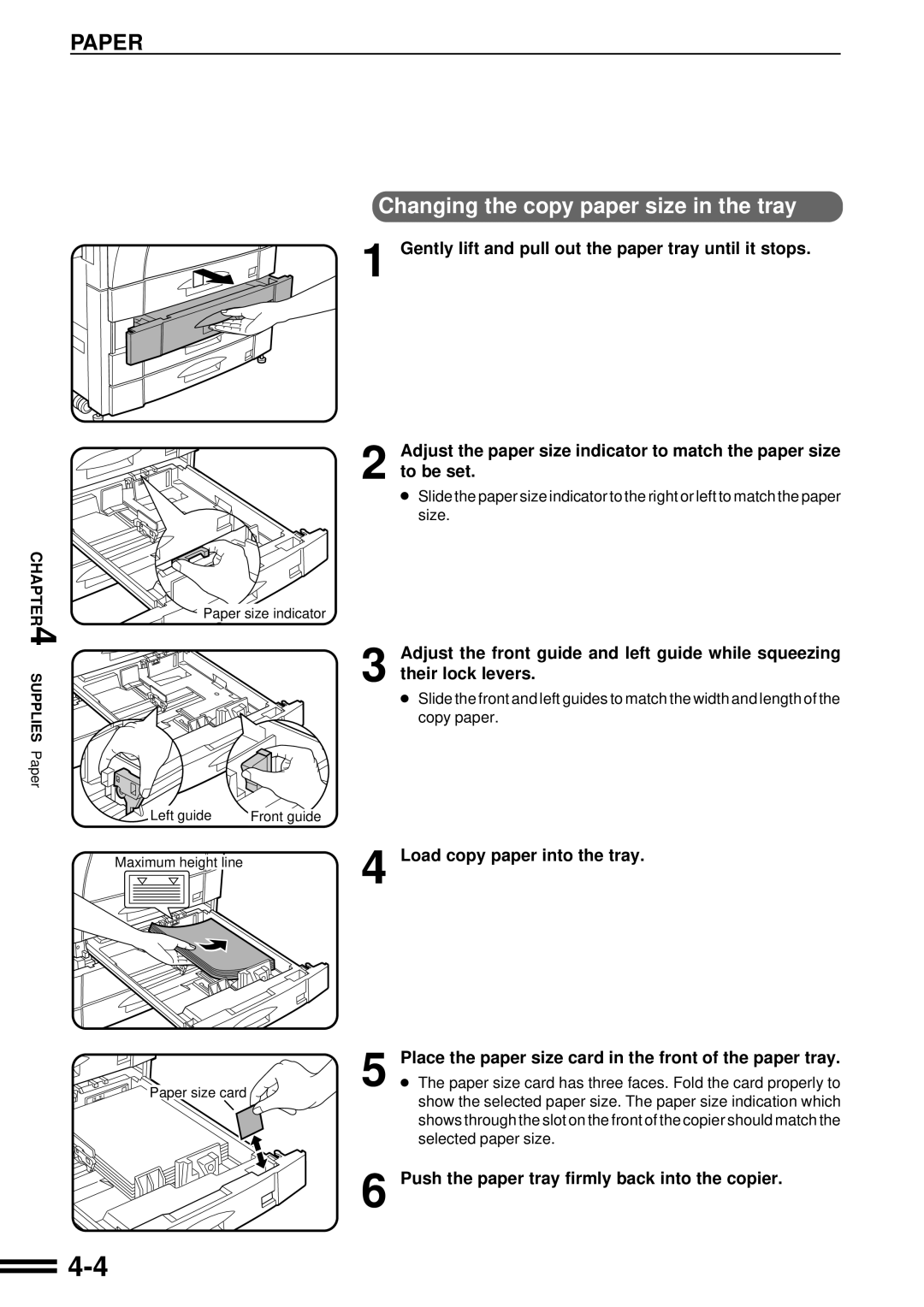 Sharp AR-C160 operation manual Changing the copy paper size in the tray 