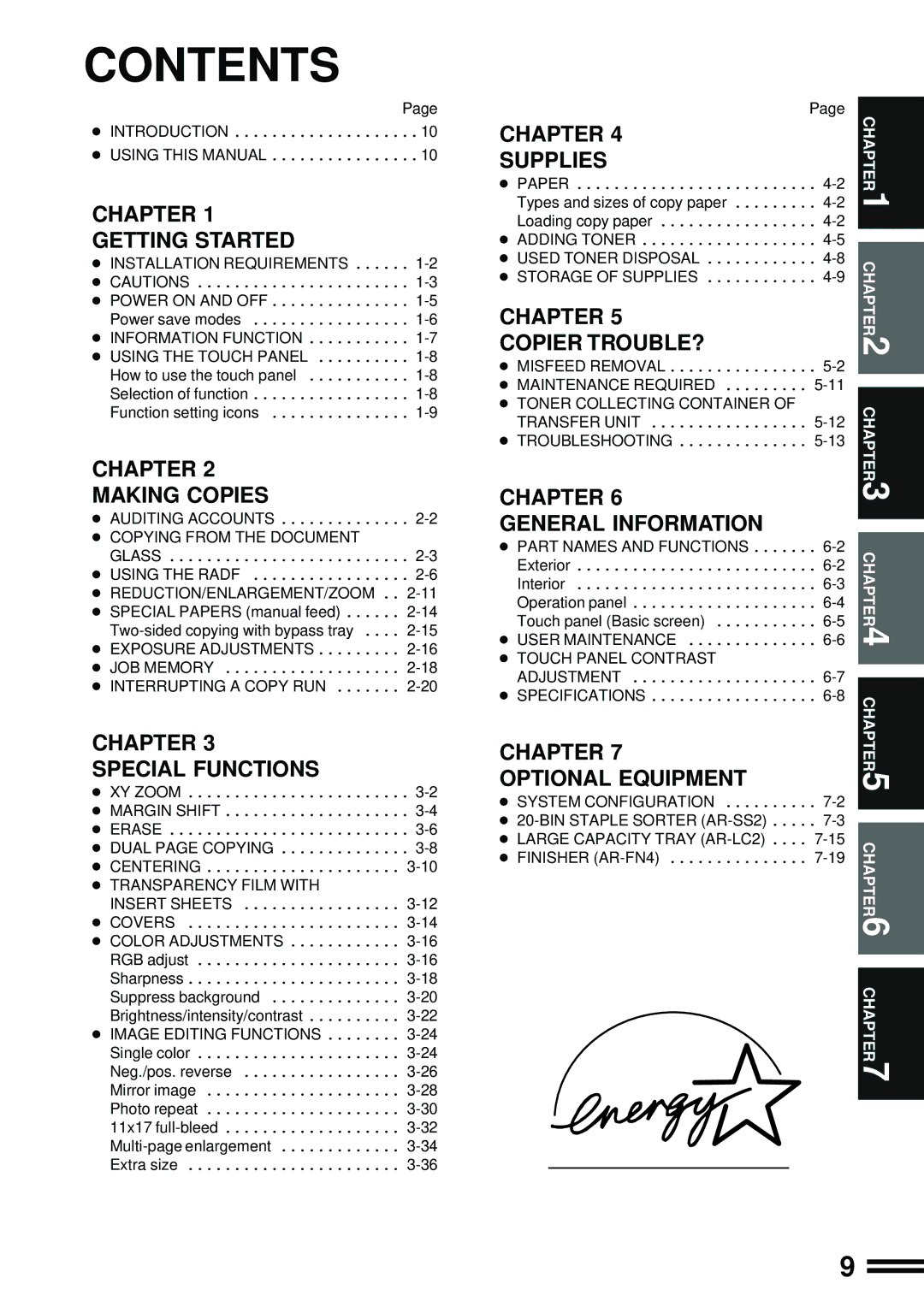 Sharp AR-C250 operation manual Contents 