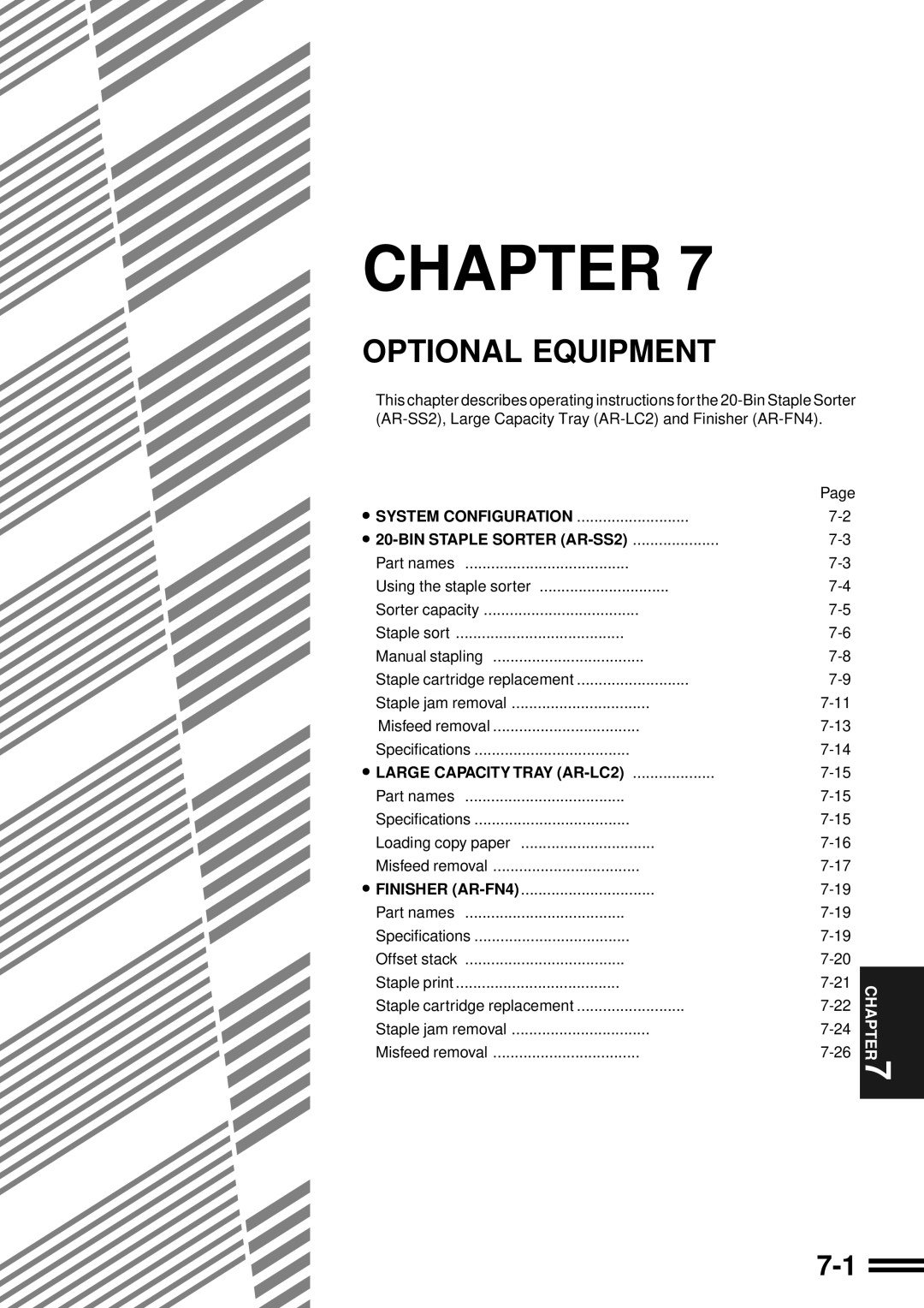 Sharp AR-C250 operation manual Optional Equipment, Staple cartridge replacement 