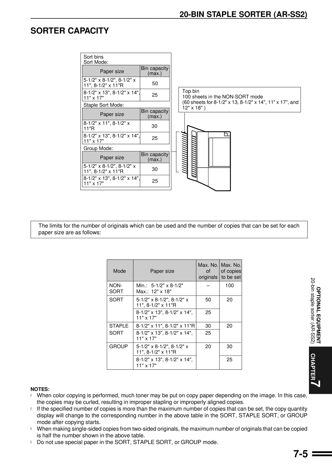 Sharp AR-C250 operation manual Sorter Capacity 