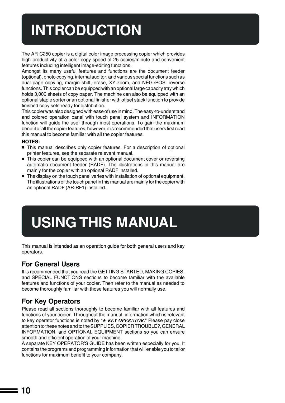 Sharp AR-C250 operation manual Introduction, Using this Manual 