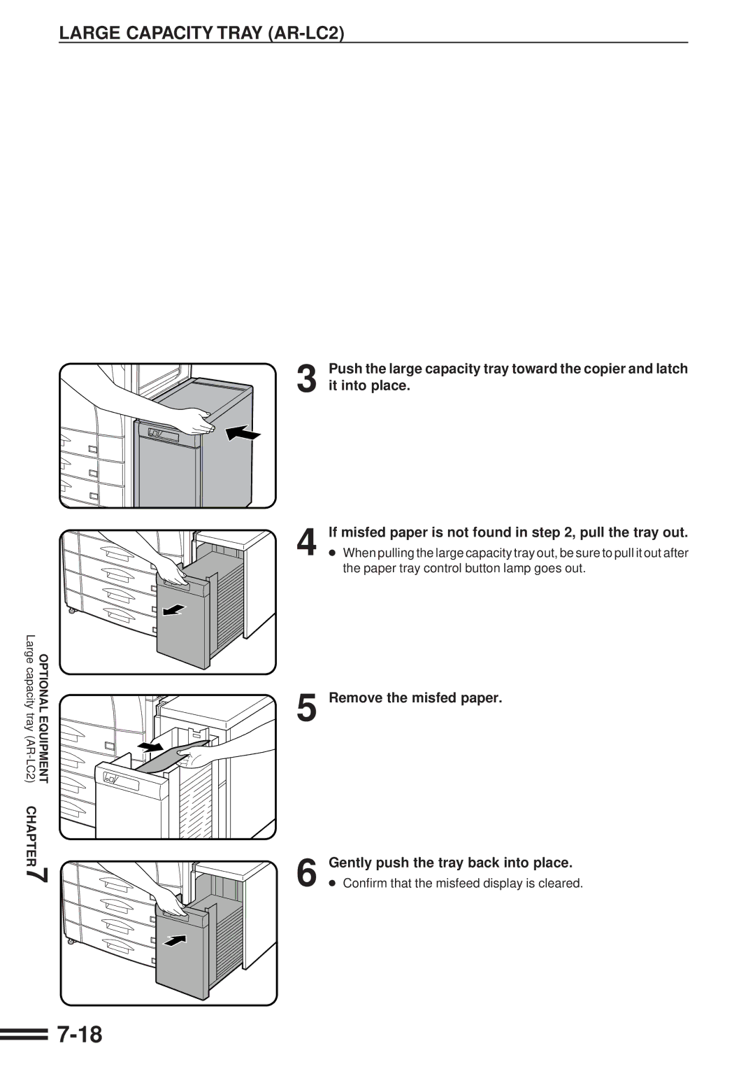 Sharp AR-C250 operation manual Remove the misfed paper Gently push the tray back into place 