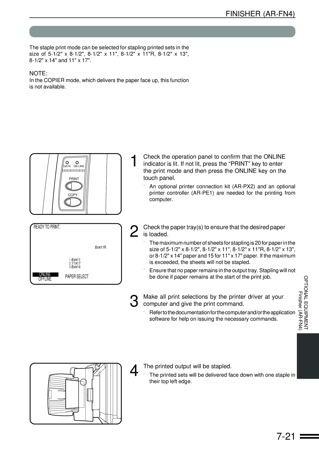 Sharp AR-C250 operation manual Staple print, Printed output will be stapled 