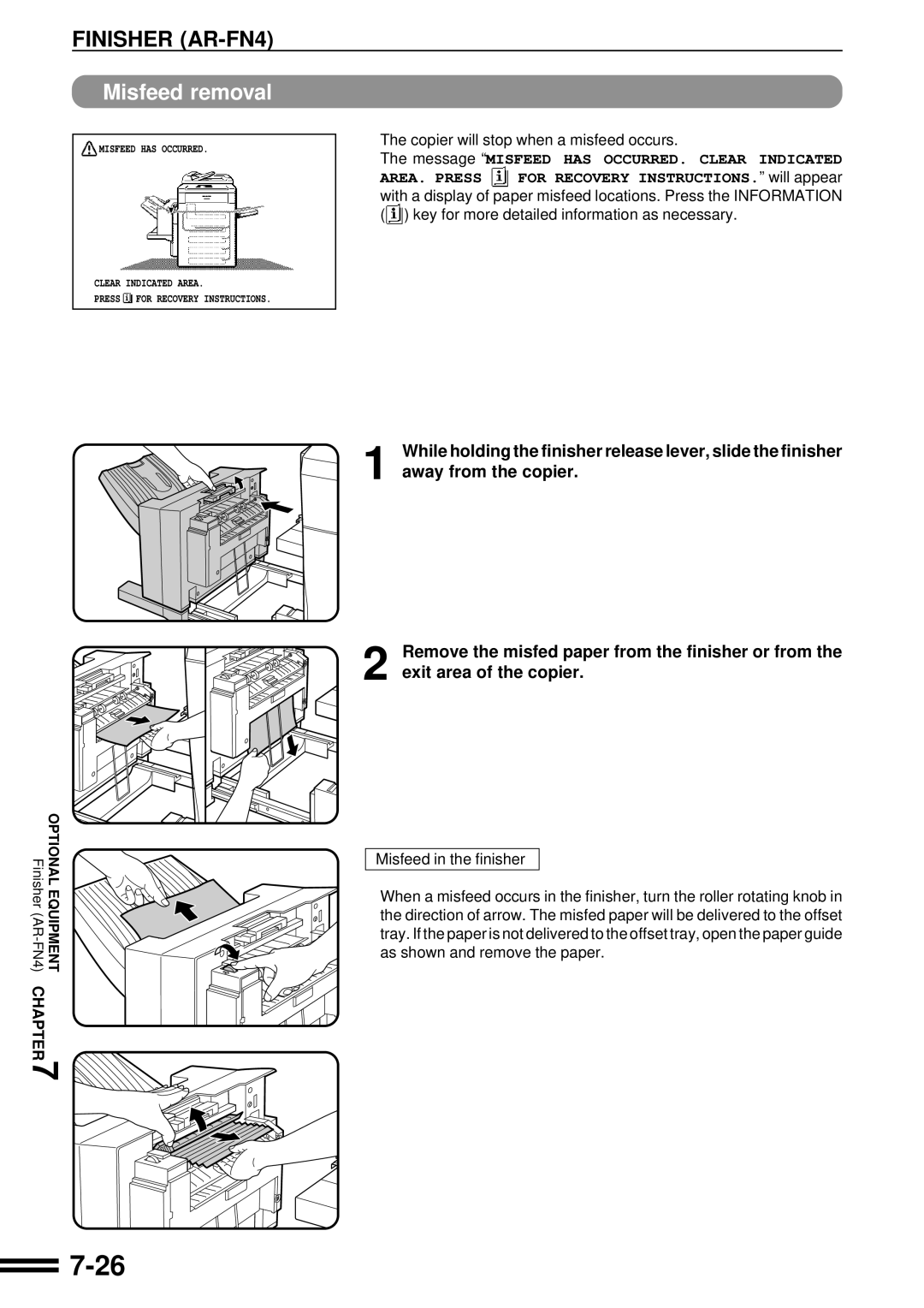 Sharp AR-C250 operation manual Misfeed removal 