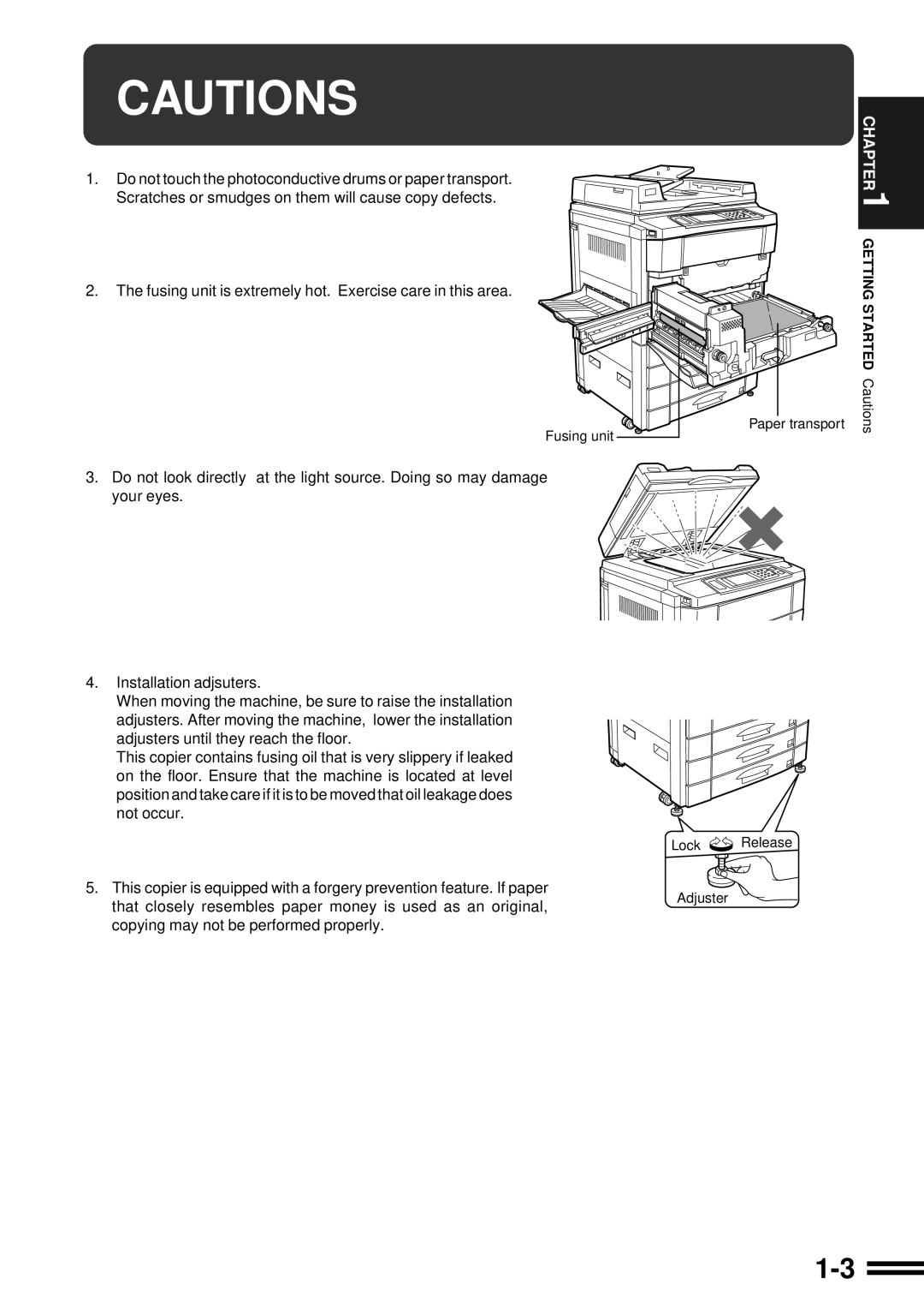 Sharp AR-C250 operation manual Getting Started Cautions 