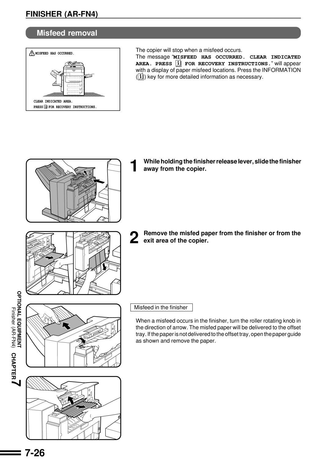 Sharp AR-C250 operation manual Misfeed removal 