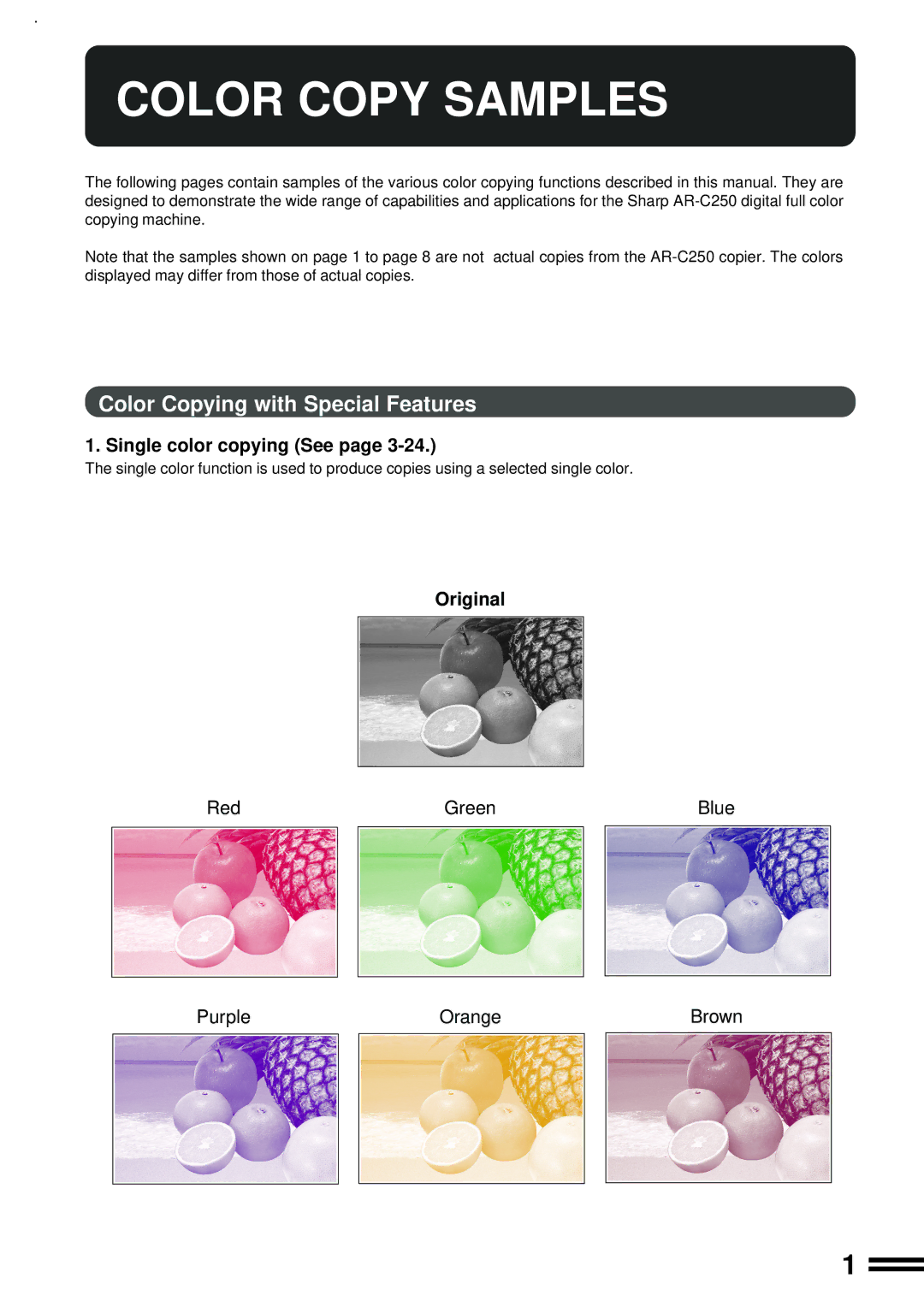 Sharp AR-C250 operation manual Color Copy Samples, Color Copying with Special Features 