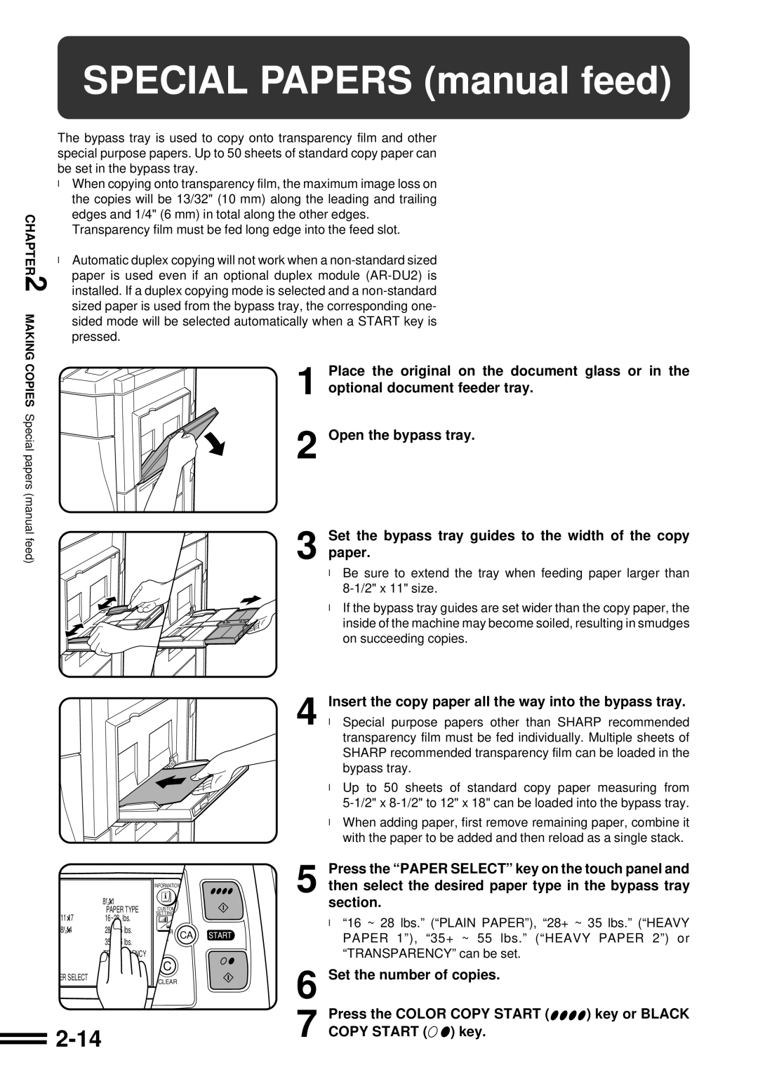 Sharp AR-C250 operation manual Special Papers manual feed 