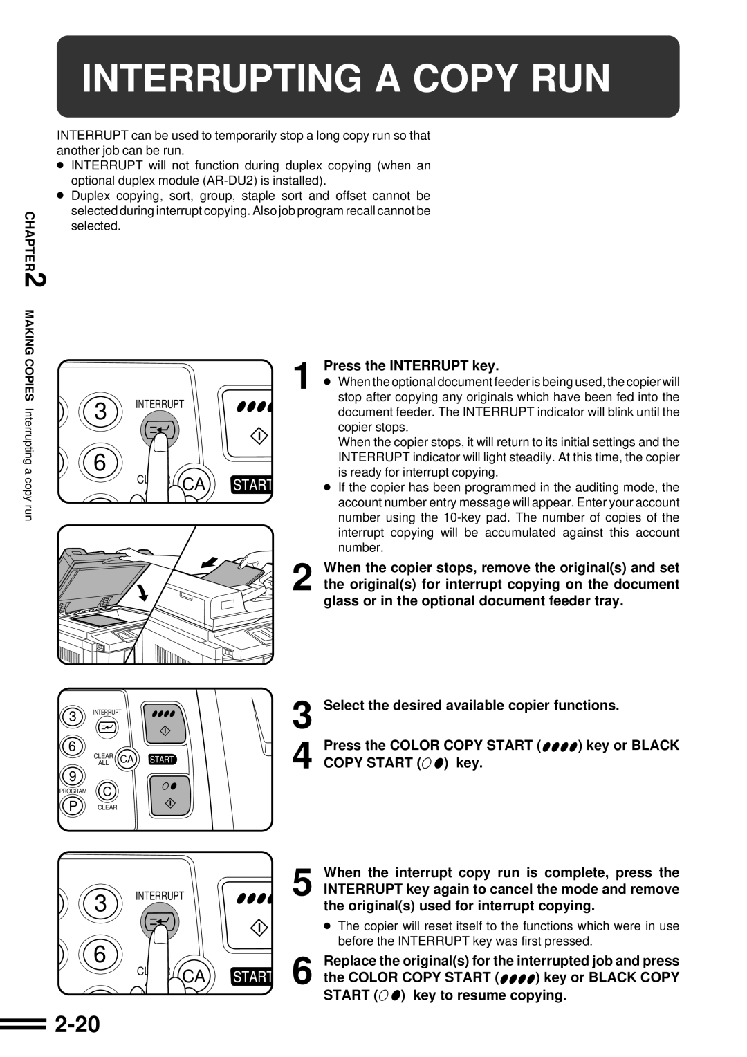 Sharp AR-C250 operation manual Interrupting a Copy RUN 