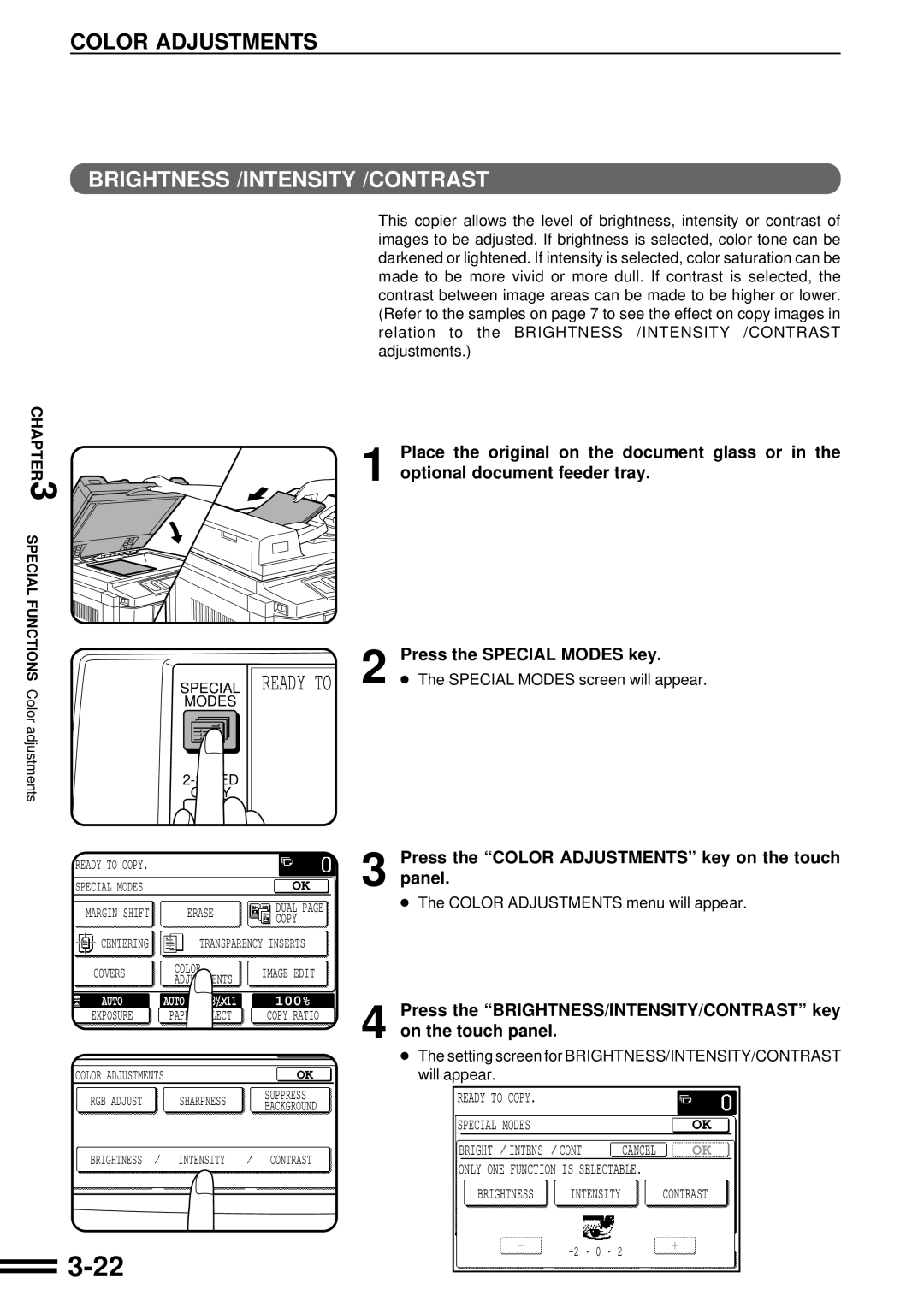 Sharp AR-C250 operation manual Brightness /INTENSITY /CONTRAST 