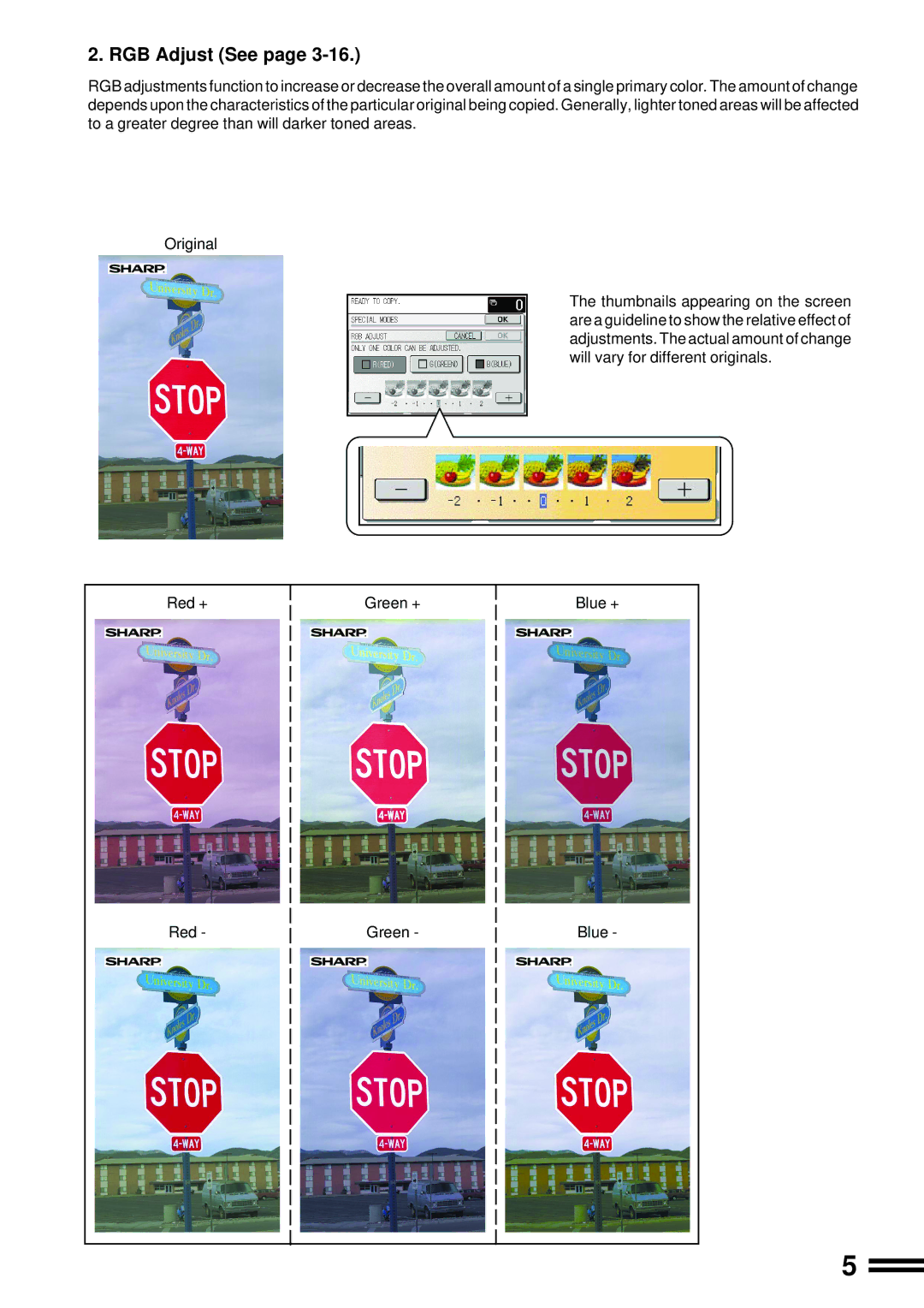 Sharp AR-C250 operation manual RGB Adjust See 