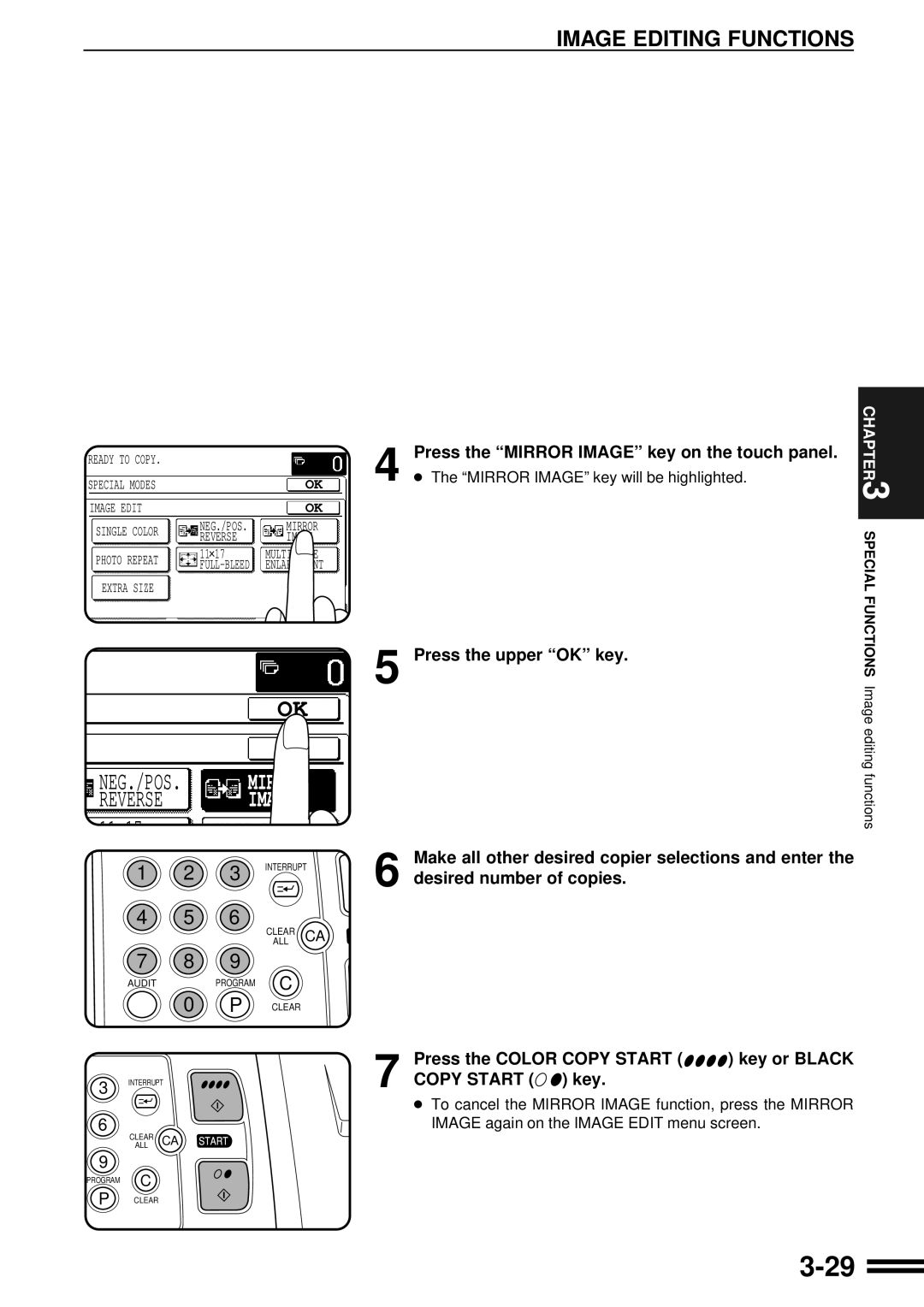 Sharp AR-C250 operation manual Press the Mirror Image key on the touch panel, Mirror Image key will be highlighted 